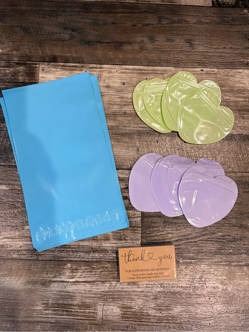 50 Pc Shipping Bundle 106x9 Poly Mailers, 10 Heart Baggies, 30 Thank You Cards